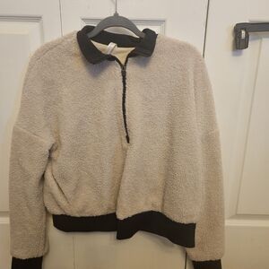 Fabletics Cream Sherpa Half-Zip Pullover with Black Trim